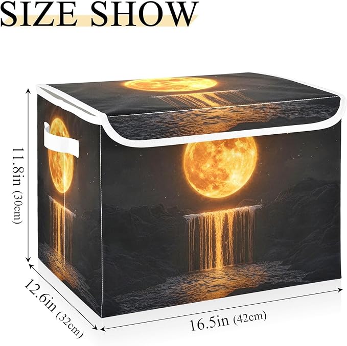 Storage Cube with Lid Golden Moon Print 16.5×12.6×11.8 IN 1 Pack Collapsible Large Capacity Foldable Storage Basket Bin Organizer