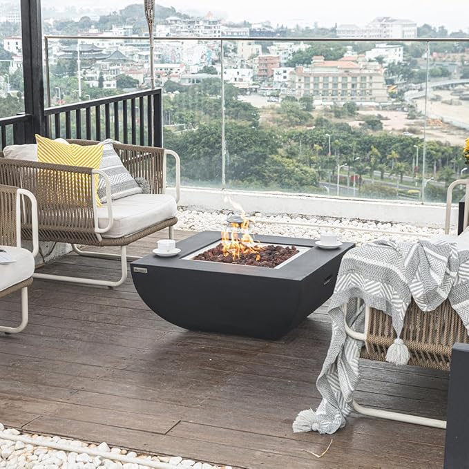 Aurora Fire Table Outdoor Fire Pit 34 x 34 Cast Concrete Firepit Includes Lava Rocks 45000 BTUs Outdoor Fireplace for Patio Furniture Set Deck Porch Outdoor Heater - Natural Gas