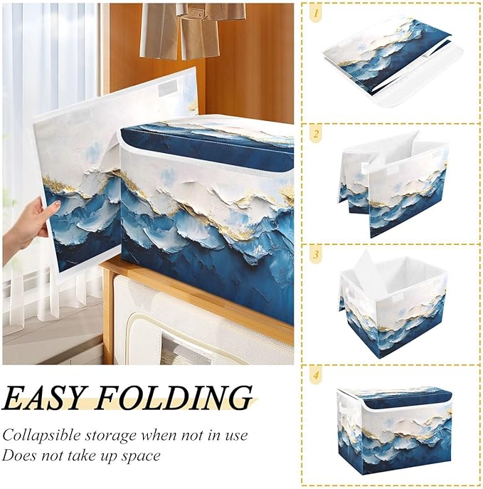 Storage Cube with Lid Pastel Wave Print 16.5×12.6×11.8 IN Collapsible Large Capacity Foldable Storage Basket Bin Organizer
