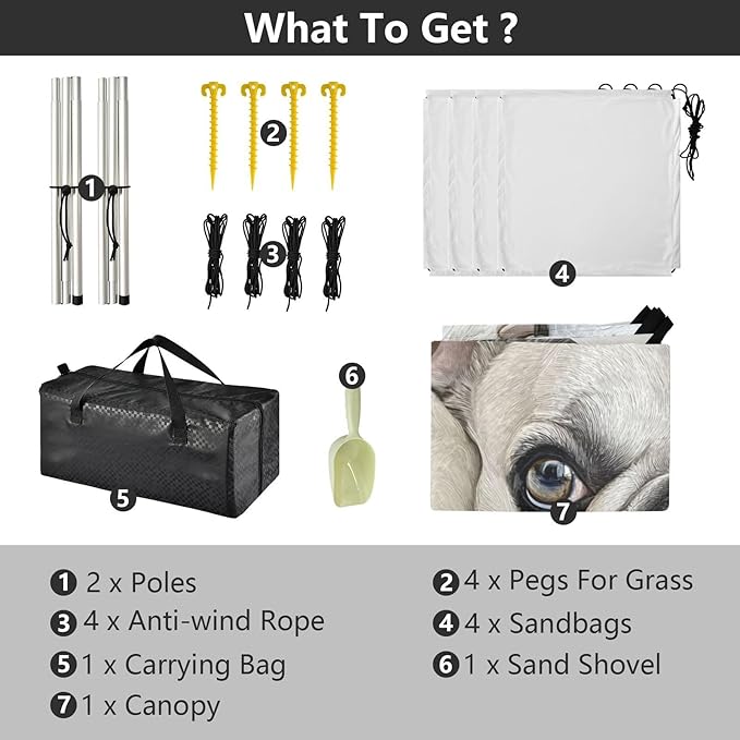 ALAZA French Bulldog Lie Prone and Happy and Comfortably Beach Tent Sun Shelter Portable Canopy Sunshade for Outdoor Camping Picnics Backyard Fun 10x9 ft