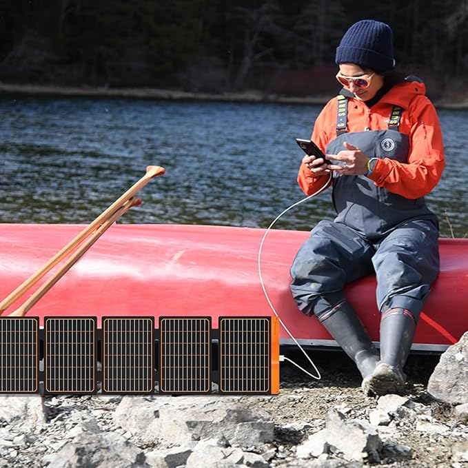 FlexSolar 60W Portable Solar Panels Chargers with PD3.0 USB-CQC3.0 USB-A and DC Outputs Foldable IP67 Waterproof Power Emergency Camping for Small Power Station GeneratorPhones Power Banks Tablets