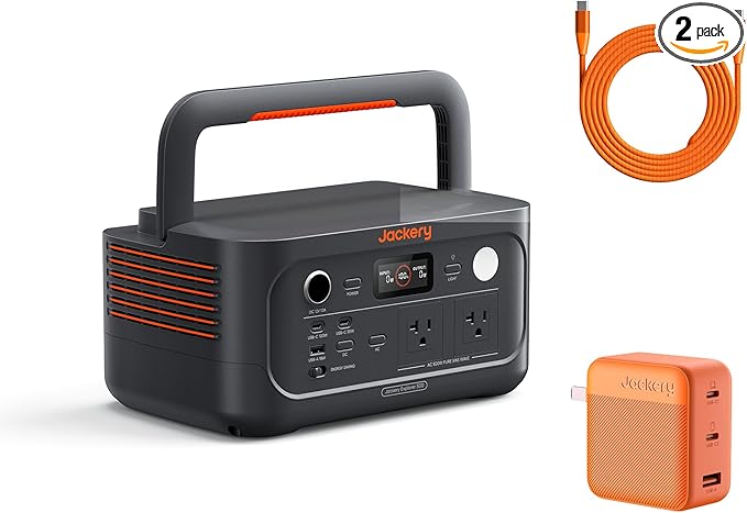 Jackery Explorer 500 v2 Portable Power Station and 102W Fast Charger 512Wh LiFePO4 Battery 500W AC/1000W Peak Solar Generator for Camping Outdoors and Power Outages
