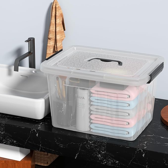 4 Packs 20 L Clear Plastic Storage Bins Stackable Organizer Containers with Lids Latching Box with Handle