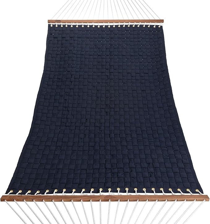 Hatteras Hammocks Navy Soft Weave Hammock with Free Extension Chains &amp Tree Hooks Accommodates 2 People 450 LB Weight Capacity 13 ft. x 55 in.