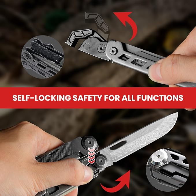 Multitool 16-in-1 Stainless Steel Multi Tool Pliers with Adjustable Hex Wrench Damascus Pocket Knife Nylon Sheath for Survival Camping and Hunting Hiking Simple Repair