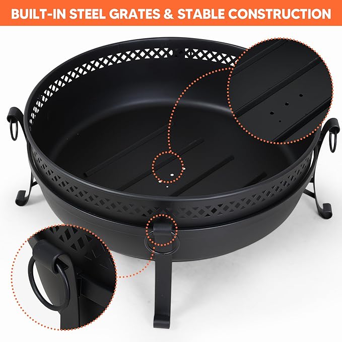 SUNCREAT Outdoor Patio Fire Pit with Mesh Spark Screen 40 Portable Fire Pit for Camping Black