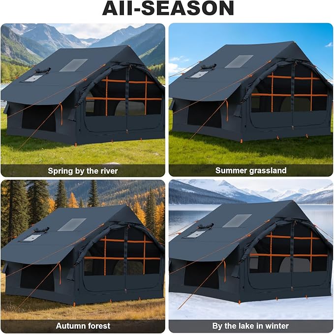 Inflatable Camping Tent2/4/6/8 Person Glamping Inflatable Tents with Awning Quick Setup Blow Up Tents with Pump Waterproof Oxford Inflatable House for Camping Air Glamping Hot Tents for Adult