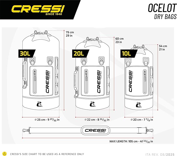 Cressi Ocelot Dry Bag – Water-Resistant Gear Protection with Carry Straps for Swim and Outdoor Activities - Designed in Italy