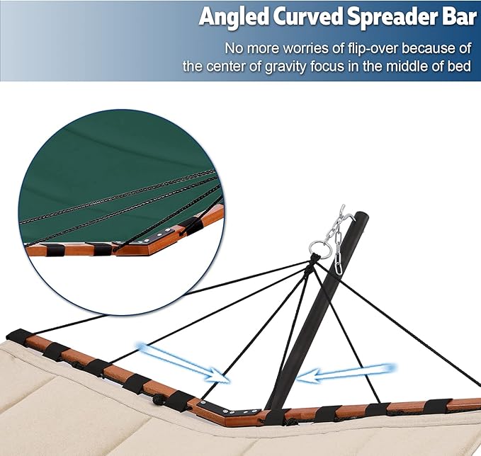 TegerDeger 12FT 2 Person Hammock with Stand Included 55 x 79IN Large Hammock 450LB Capacity with Hardwood Spreader Bar &amp Nylon Rope for Outside Patio Garden Backyard Beach Poolside - Dark Gre