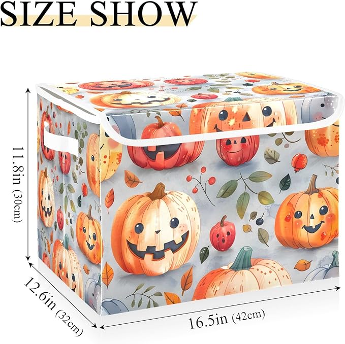 senya Halloween Baskets Collapsible Storage Bins with Lids Halloween Pumpkins Cute Leaves Storage Boxes Clothes Baskets for Organizing