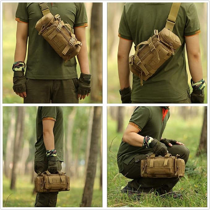 UNISTRENGH Utility 3P Military Tactical Duffle Waist Bags MOLLE Assault Shoulder Backpack Multifunction EDC Pouches Heavy Duty Fanny Packs (Brown)