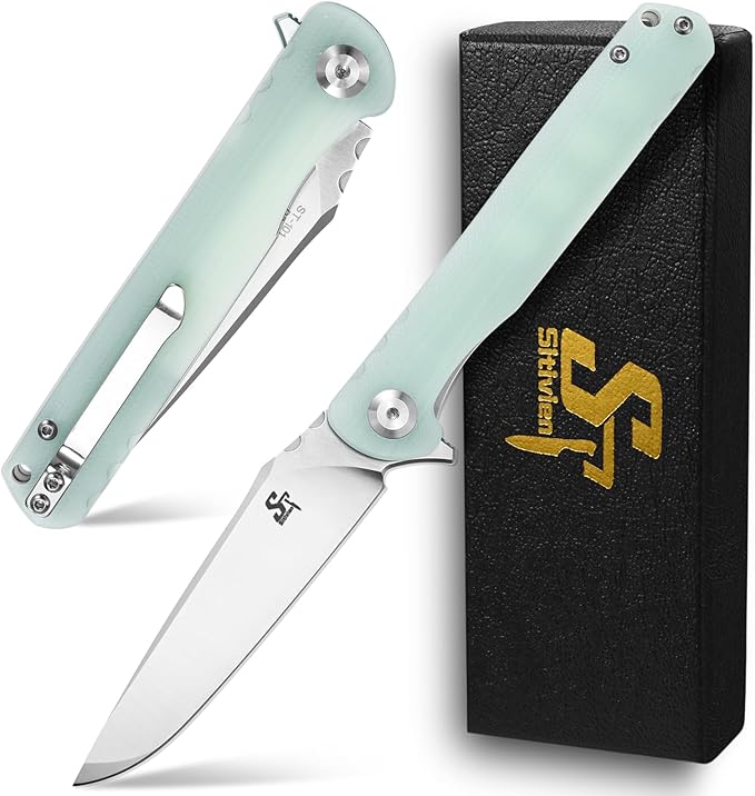 Sitivien ST101 Folding Knife D2 Steel Blade+G10 Handle Tool Knife EDC Pocket Knife for Outdoor Camping Hunting Survival (Jade) Turquoise