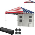 10x10 Pop-Up Canopy Tent Including FFor rame Support Sidewall Panels Integrated Storage Pockets Height Adjustable Feature American Flag Graphic Display