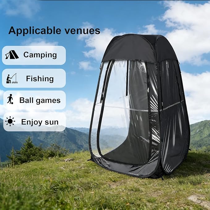 Portable Pop Up Sports Tent for Outdoor Events Instant Setup Shelter for Fishing and Camping Wind and Rain Protection Spray Tan Tent Compact Foldable for Easy Carry Weather Pod Peak Style Black