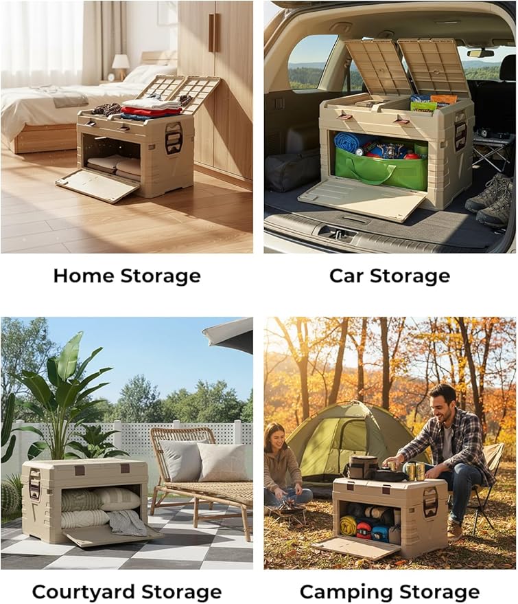 SolarPlay Camping Storage Box with Lids 60L Foldable Box with handles for Trunk Organizer for Outdoor Picnic Car RV Storage and Organization