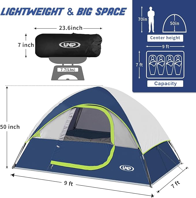 Camping Tent 2-4 Person Waterproof Windproof Tent with Rainfly Easy Set up-Portable Dome Tents for Camping…