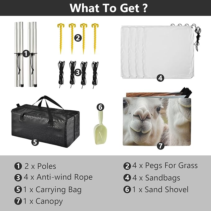 ALAZA Alpaca Llamas Staring Beach Tent Sun Shelter UPF50+ Protection Beach Shade Canopy w/ 4 Sandbags for Outdoor Camping Fishing Backyard Fun Picnic 10x9 ft