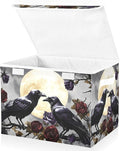 Crows Branch Rose Large Storage Bins with Linen Foldable Storage Cubes Fabric Closet Organizer Containers box with Flip-Top Lid for Home Office 16.5 x 12.6 x 11.8 IN