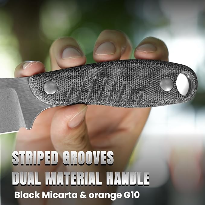 Kizer Hare Fixed Blade Knife with Sheath 3.14 Nitro V Blade EDC Hunting Knife with Black Micarta and Orange G10 Handle Small Bushcraft Neck Knives Camping Knives for Men Women 1077A2