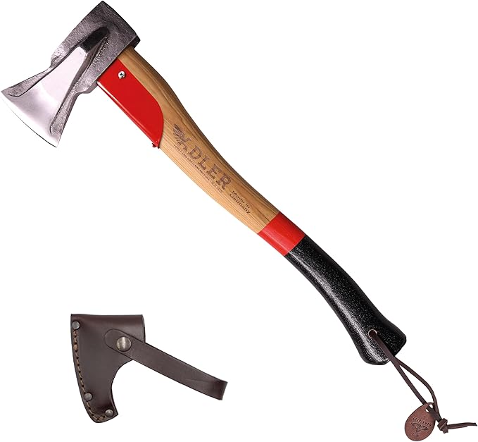 Adler Short Splitter – German Made Wood Splitting Axe Hickory Handle Anti-Slip Grip 2-3/4 lb Head 19.6 Ergonomic Handle w/Leather Sheath for Camping Firewood Bushcraft &amp Outdoor Use (A9)