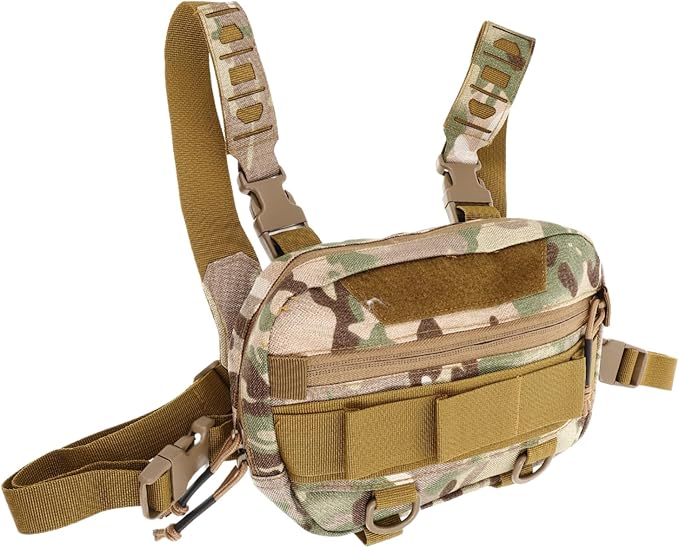 WOONEKY Multi-Purpose Camouflage Chest Pack for Men Lightweight Wear-Resistant Gear Holder Adjustable Fanny Pack for Outdoor Hiking and Running