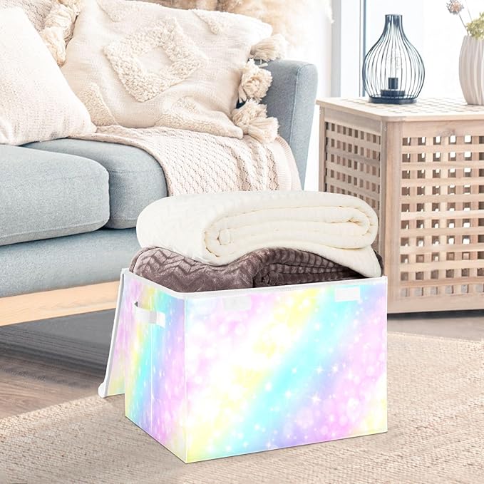 Gradient Rainbow Beautiful Storage Box with Lid Foldable Bedroom Storage Boxes for Closet for Home Studyroom Home Decor