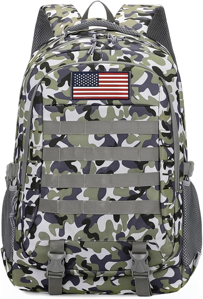 Camo Tactical Backpack for Boys - Waterproof 19'' Kids Bookbag with 15.6 Laptop Compartment MOLLE System School Bag for Camping Hiking Travel