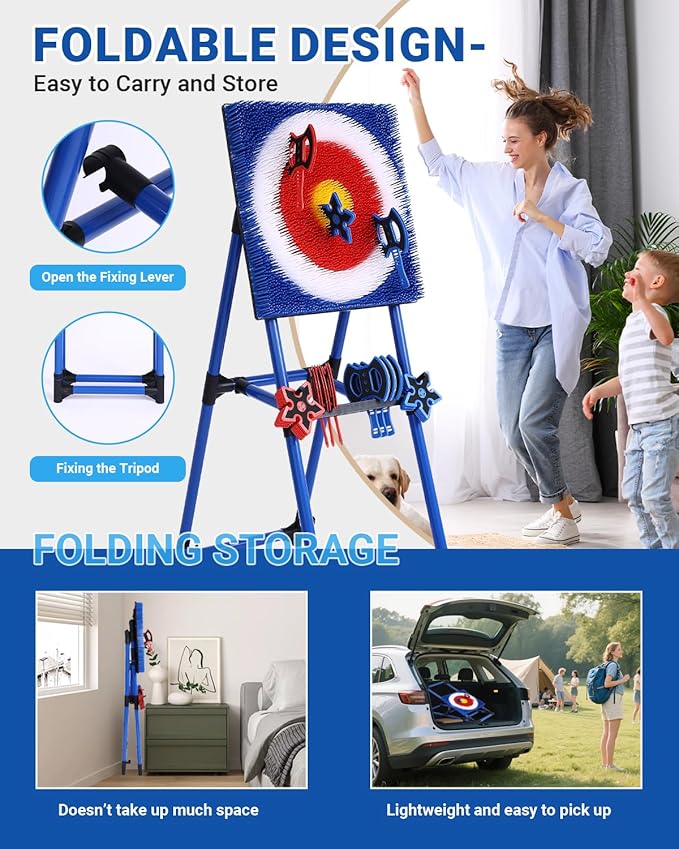 Axe Throwing Game for Backyard - 8 Throwing Axes Set - Deluxe Foldable Plastic Axe Throwing Target Game for Adults Kids Outdoor Games Carnival Games