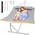 ANAGOO Double Quilted Outdoor Hammock for 2 Adults 500lb Capacity Backyard &amp Camping Hammock with Pillow and Bamboo Spreader Bar Fits 11–15ft Hammock Stands (Stand Not Included)Dark Gray