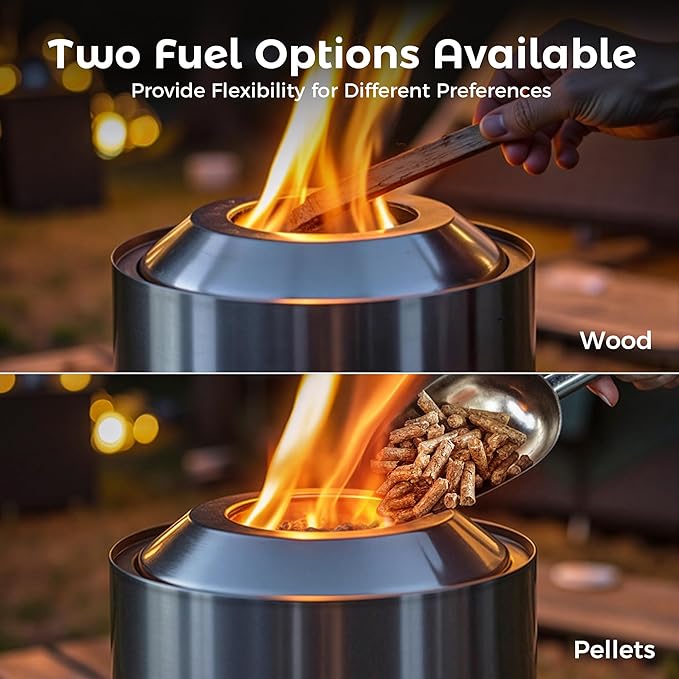 BALI OUTDOORS 6.5 inch Tabletop Fire Pit Round Stainless Steel Table Top Firepit Small Outdoor Smokeless Firepit Portable Silvery