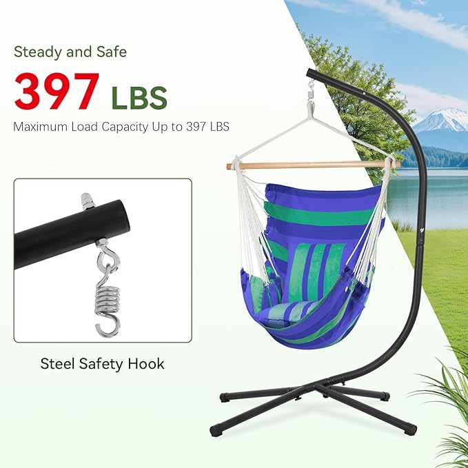 PayLessHere Hanging Hammock Stands Hammock Chair Stands Outdoor Solid Steel Heavy Duty Stand Only Construction for Hanging Hammock C Stand Air Porch Swing Chair Indoor（Stand Only）