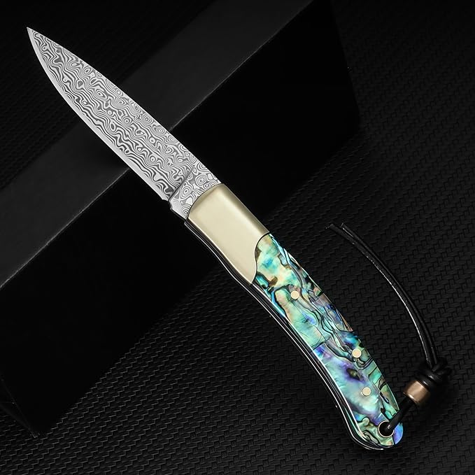 Damascus Steel Knife Knives for Men HRC 60 Pocket Knives Hand-Forged Damascus Folding Knife Camping Gear Lightweight Outdoor Knife for Backpacking Gift Ideas for Boyfriend