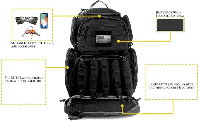 Tactical Shooting Range Backpack for Pistols HandgunsHeavy Duty Quality Gun Carrier Range Bag