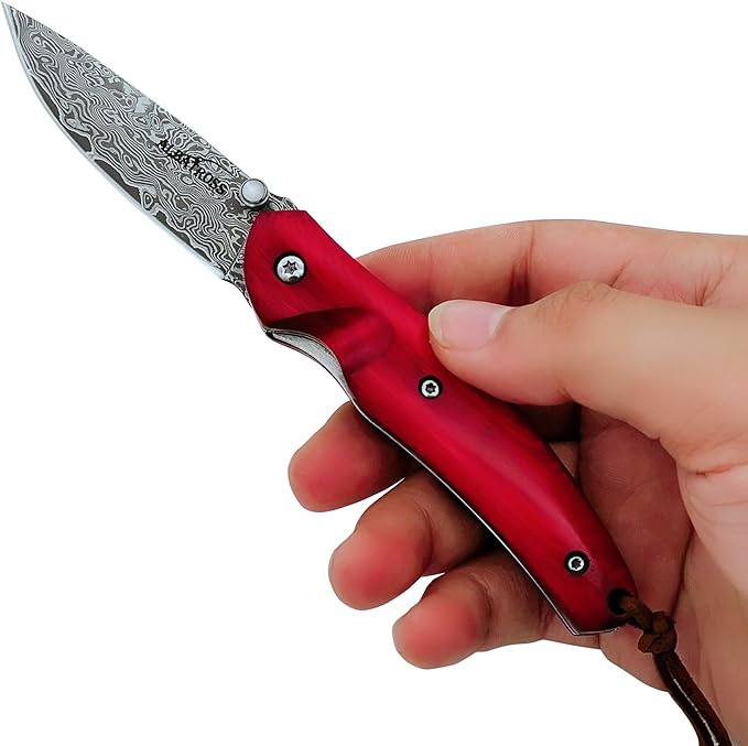 Father's Day Mother's Day &amp Heirloom Gift for Men Women - Exotic Dalbergia Wood &amp Damascus Steel Pocket Folding Knife | Collector's EDC for Husband Boyfriend Father Wife Girlfriend Mom