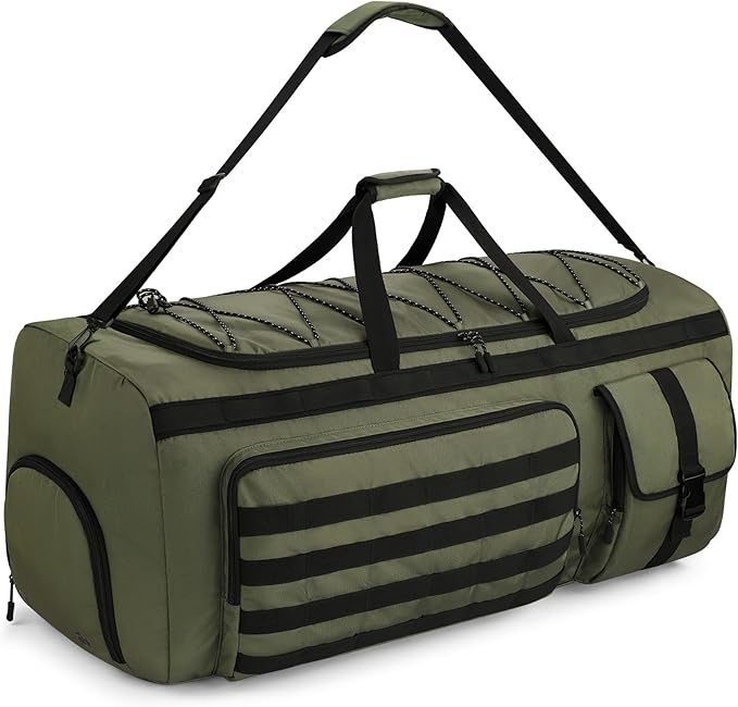 Gonex 130L Extra Large Duffel Bag for Men Heavy Duty 3 in 1 Convertible Carry Travel Duffle with Shoe Compartment Tactical Loops Sports Gear Bag for Family Trips (Army Green)