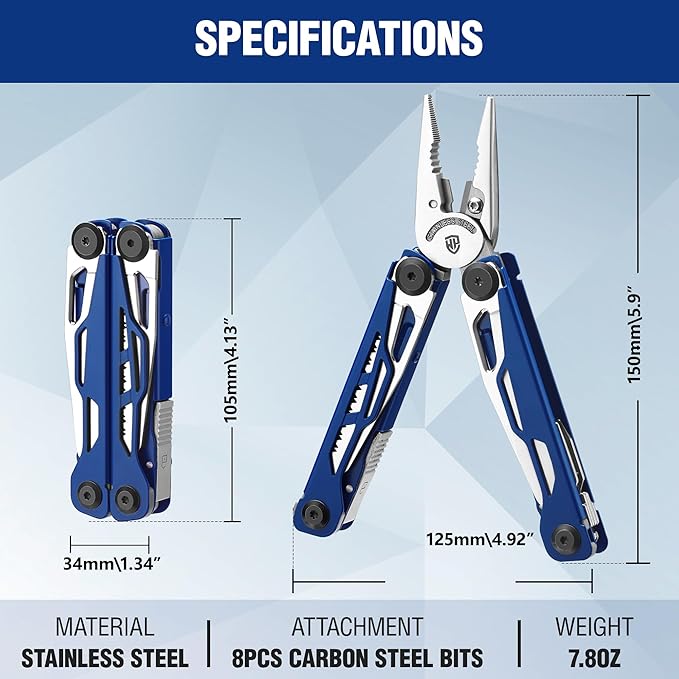 WORKPRO 24-in-1 Mutitool Stainless Steel Multitool Pliers with Pocket Knife and Screwdrivers EDC Self-locking Multi Tool with Sheath Belt Clip for Outdoor Activities Gifts for Men Blue