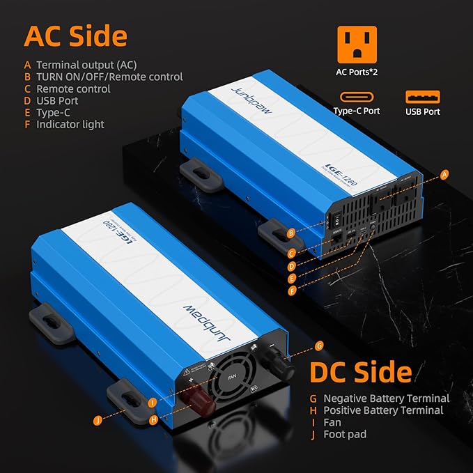 1280W Pure Sine Wave Power Inverter - 3600W Surge Game-Changing Design | 12V to 120V AC Converter for Home RV Camping Off-Grid &amp Outdoor Adventures