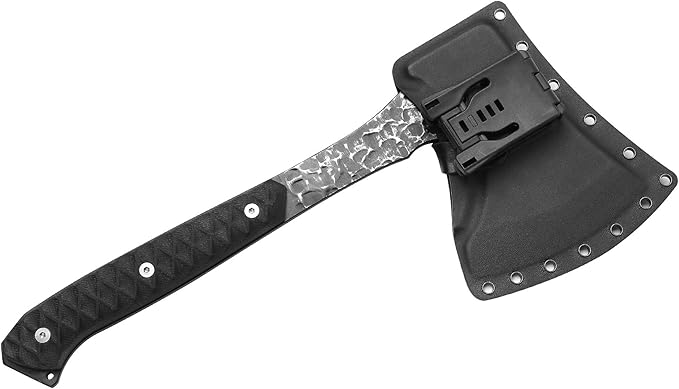 ROUTE83 Knives Hand Hammered Titanium Plated Tactical Tomahawk Hatchet Axe with Kydex Sheath