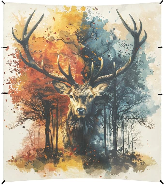 ALAZA Deer with Antlers Autumn Winter Beach Tent Sun Shelter Portable Canopy Sunshade for Outdoor Camping Picnics Backyard Fun 10x9 ft