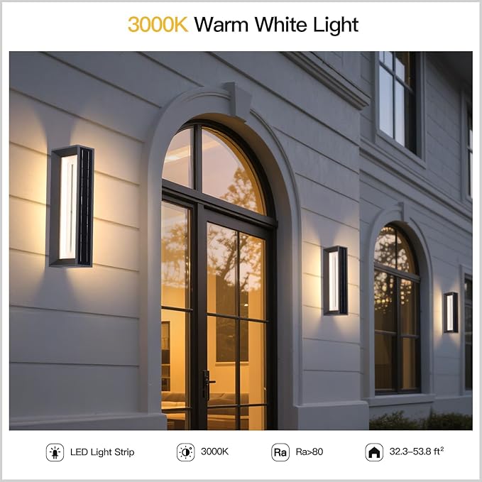 20.5 Solar Wall Lights Outdoor Waterproof 1 Pack Solar Wall Sconces Lights Outdoor 3000K LED Modern Porch Light Front Door Light Fixture Dusk to Dawn Large Exterior Garage Light for House