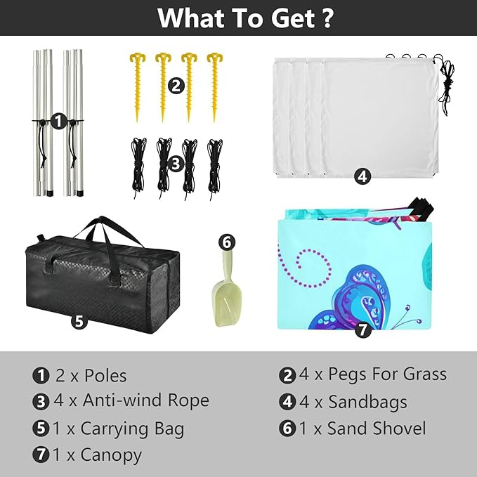 Beach Canopy with Windproof Ropes &amp Sandbags Beach Tent Sun Shade Sun Shelter for Camping Trips Fishing Backyard Fun or Picnics Butterflies