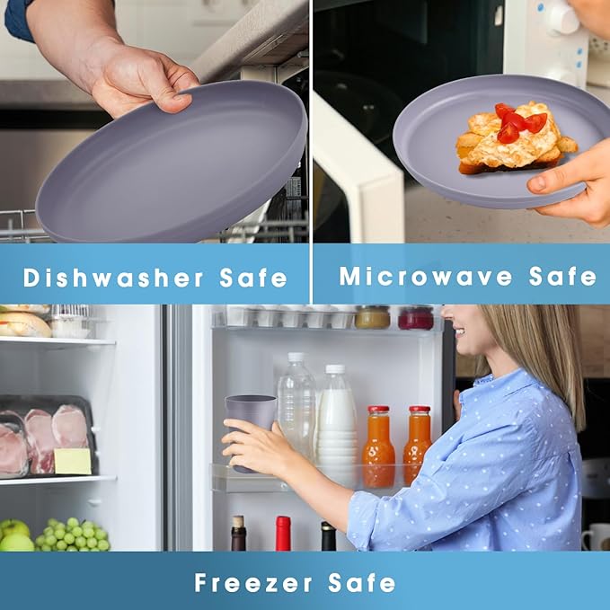 40 Piece Plastic Dinnerware Set for 8 with Cutlery Unbreakable Plates and Bowls Set Dishwasher &amp Microwave Safe Reusable Dish Set for Camping RV Outdoor Kitchen Apartment Dining Gray