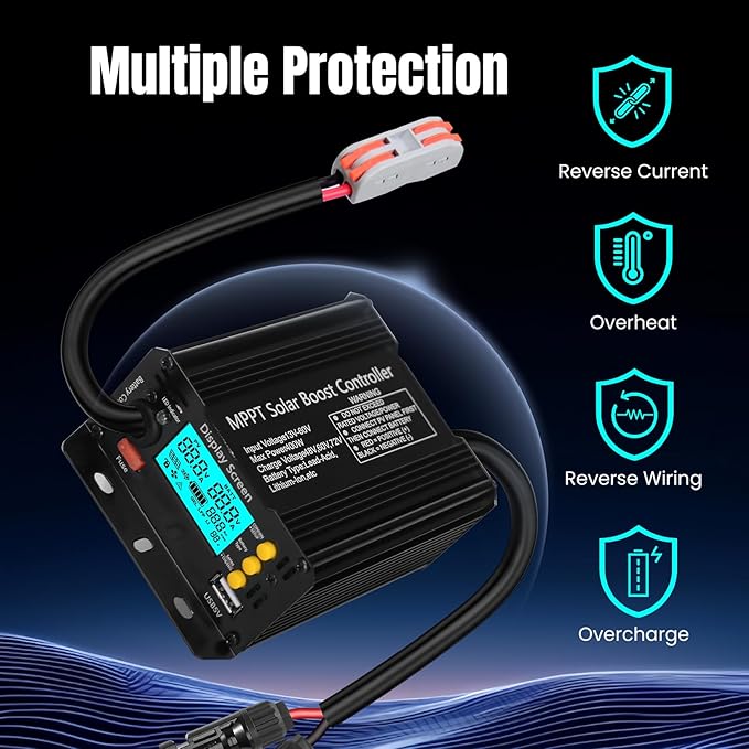 400W Boost MPPT Solar Charge Controller LCD Solar Panel Regulator for24V/36V/48V /60V/72V Lead-Acid LiFePO4 Gel Flooded Batteries etc in Golf CarteBikeClub Car Scooterand Solar System