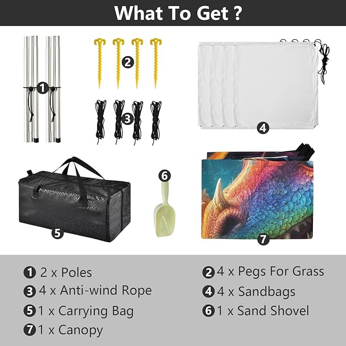 ALAZA Friendly Rainbow Dragon Portrait Beach Tent Sun Shelter UPF50+ Protection Beach Shade Canopy w/ 4 Sandbags for Outdoor Camping Fishing Backyard Fun Picnic 10x9 ft