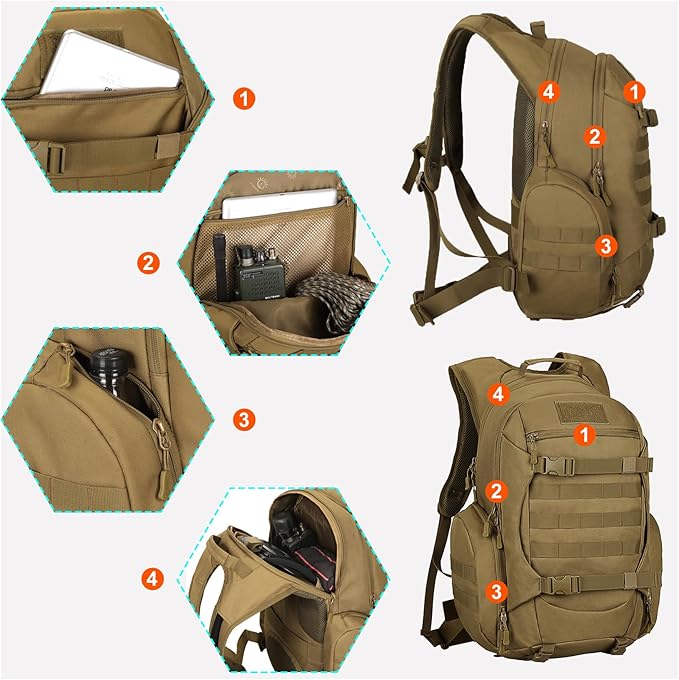 Tactical Travel Backpack Large Military Tactical Assault Pack 3 Day Heavy Duty Camping Rucksack 45L Hiking Bags (Black)
