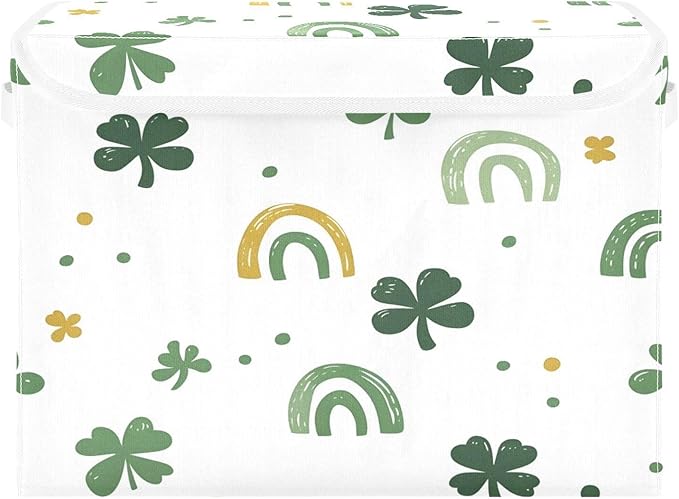 Rainbow and Clover Fabric Storage Bins with Lids and HandleFoldable Storage Bins with LidsCloset Organizers for Clothes Storage Room Organization Office Storage Chest Organizer