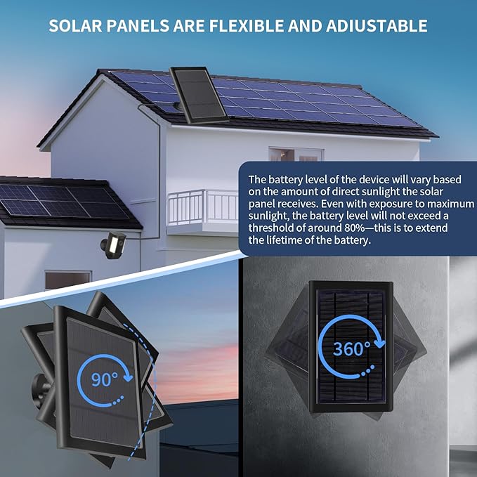 Solar Panel for Ring Camera(2nd Generation) Dustproof Waterproof 5W Solar Panel with 10FT/3M Long Cable for Stick Up &amp Pro Spotlight Cam Battery for Security Camera 2 Pack-BK