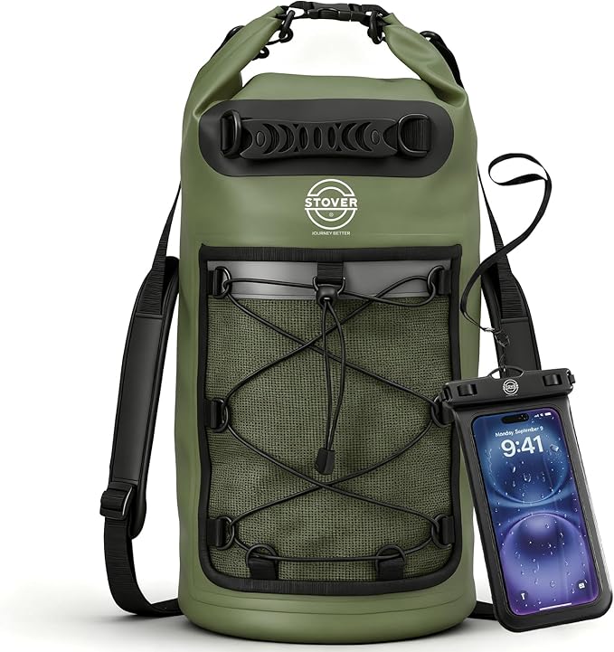 STOVER 5/10/25/30/40/55L Waterproof Dry Bag- Roll-Top Backpack w/Phone Case- Kayaking Hiking Camping Boating- Men/Women