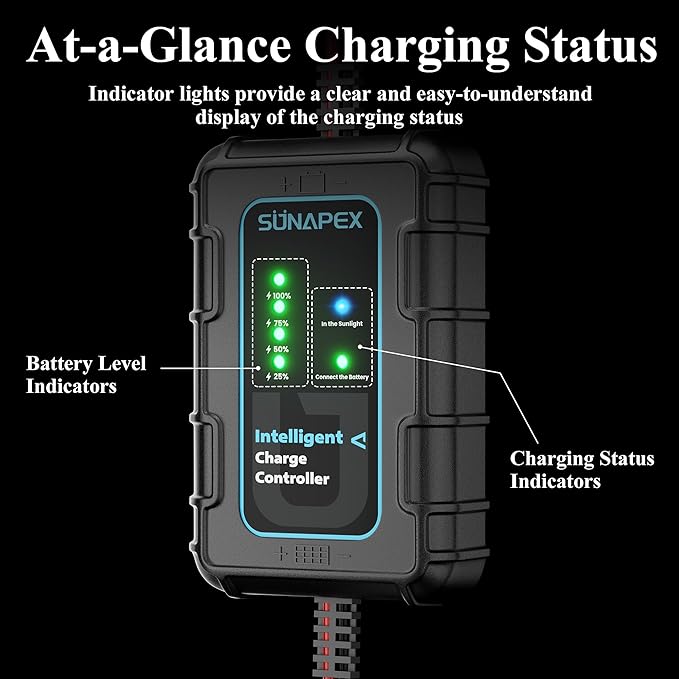 SUNAPEX 50W 12V Solar Battery Charger Maintainer Waterproof Solar Panel Trickle Charger with Controller for Car Motorcycle Boat Marine RV Trailer TractorTruck etc