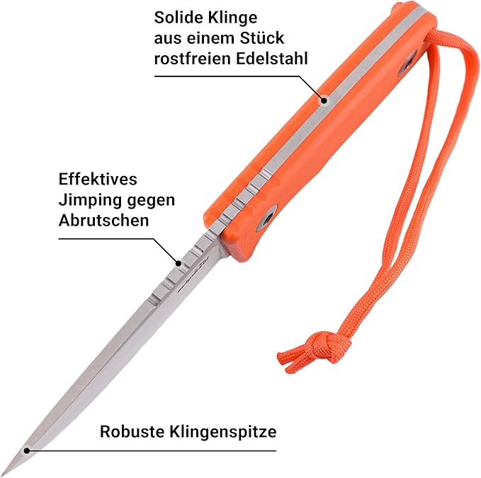 SCHNITZEL TRI - Outdoor Knife with Kydex Sheath and Dangler Carrying System – Bushcraft Outdoor Leisure Adult (Orange)